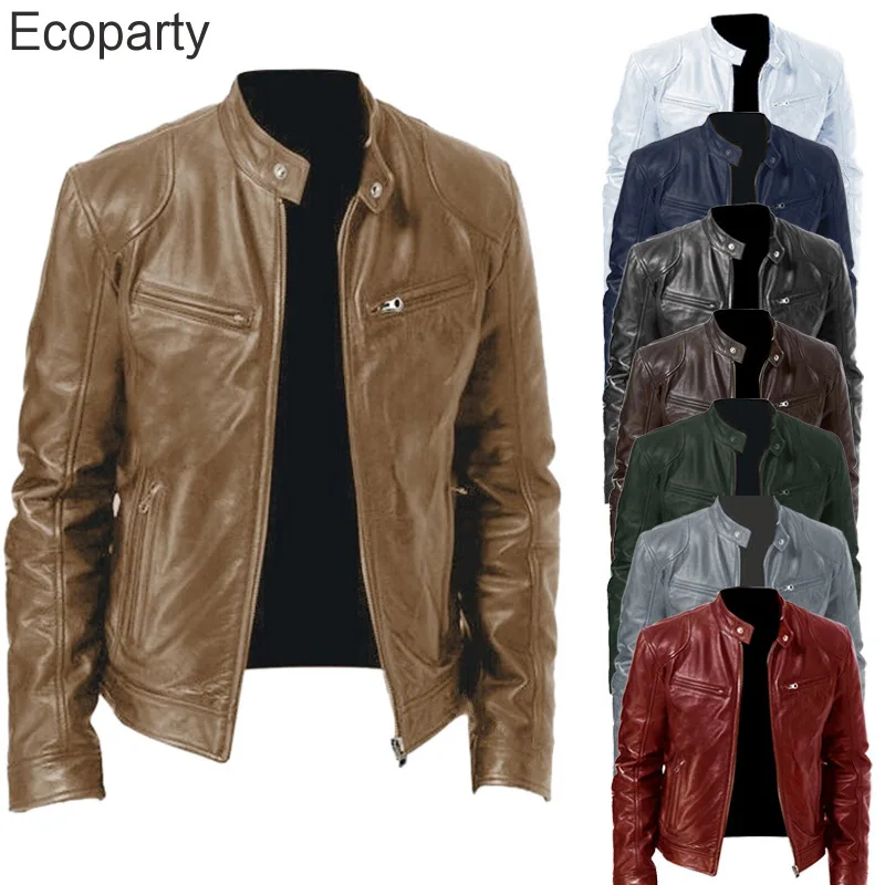 

New 5xl Mens Fashion Leather Jacket 2023 Slim Fit Stand Collar Pu Jacket Male Anti-Wind Motorcycle Lapel Diagonal Zipper Jacket