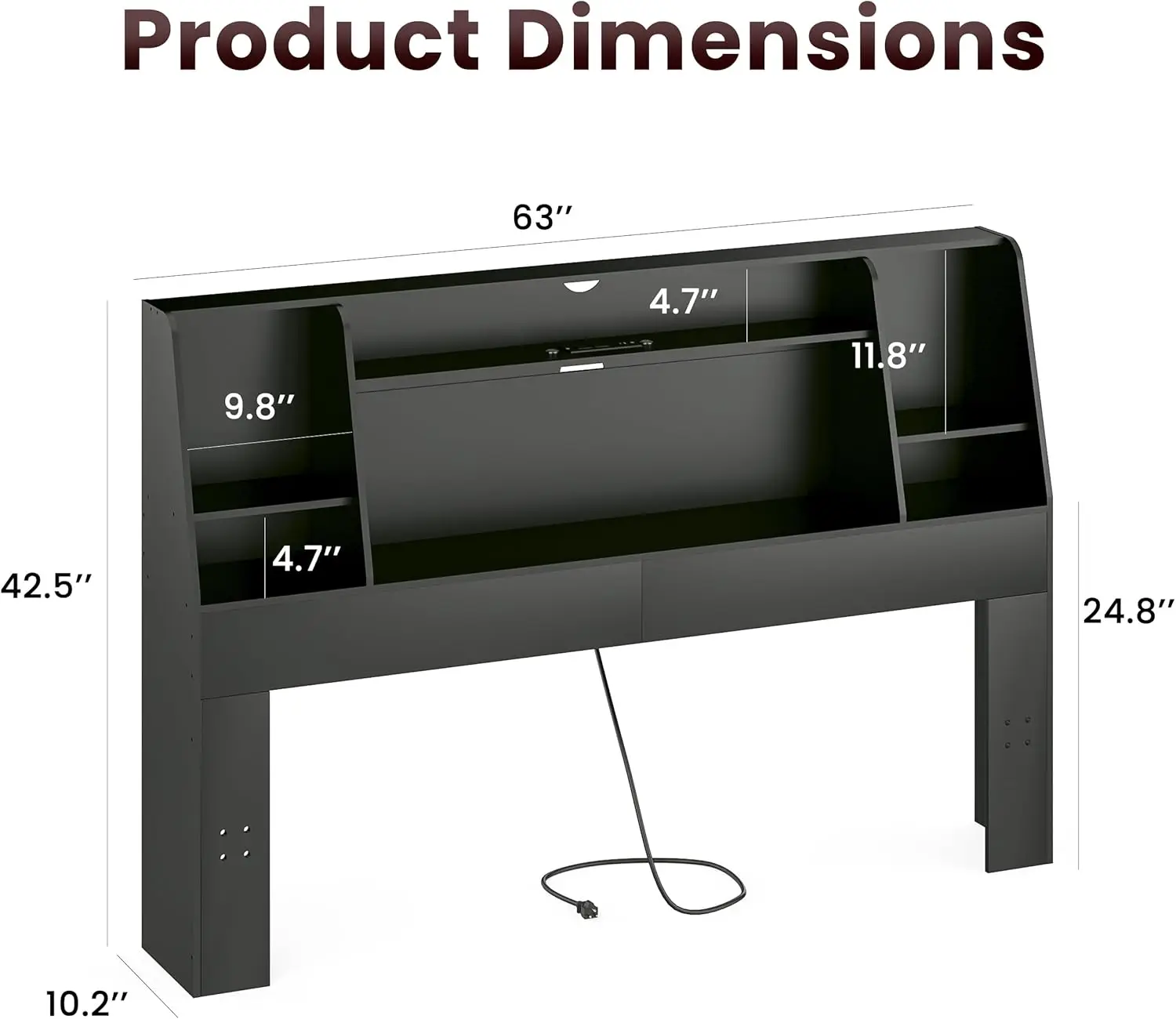 Queen/Full Headboard Onlyd with Charging Station & 2 LED Lights, Stylish Noise-Free with Ample Storage