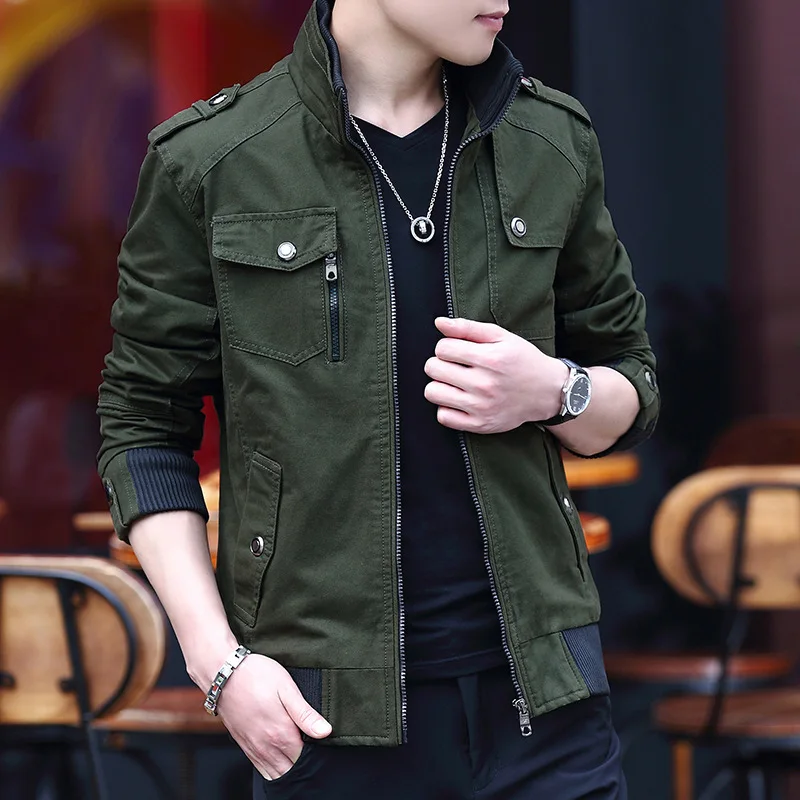 

Brand Fashion Army Military Jacket Green Bomber Jacket Stand Winter Coat for Men Streetwear Chamarras Para Hombre Big Size 5XL