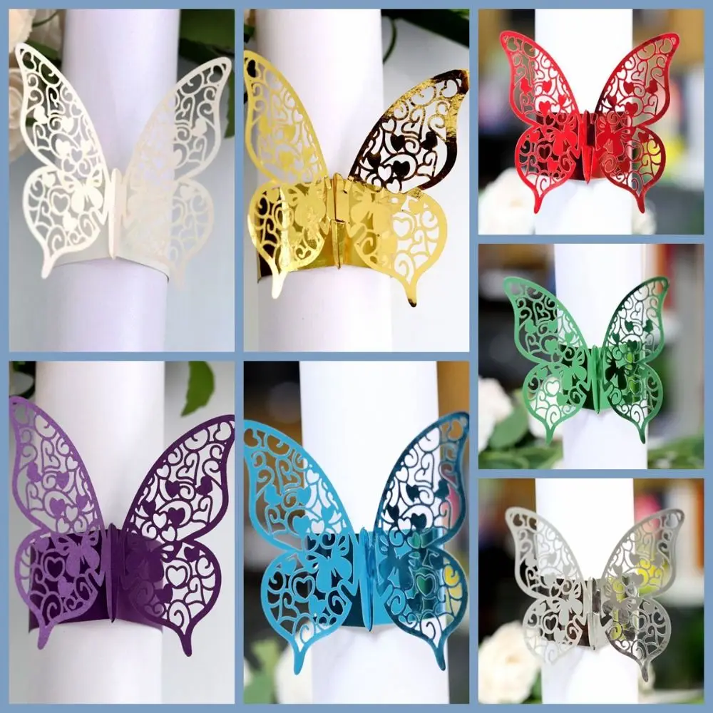 

25pcs Paper Napkin Rings Sparkling Hollow 3D Napkin Bands Butterfly Style Napkins Holders Party