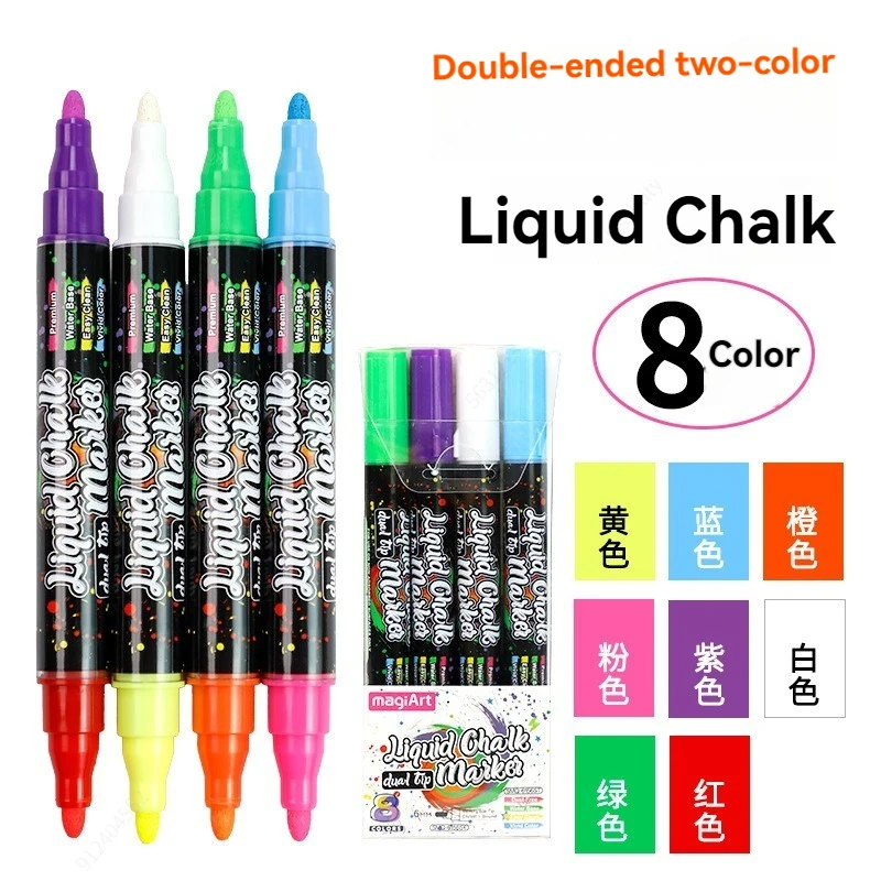 סט של 8/16 צבעים של סמני גיר נוזליים ללוחות שחורים ועטי נאון, ניתן לשטוף, מתאים לציור חלונות ורטיבות ברכב