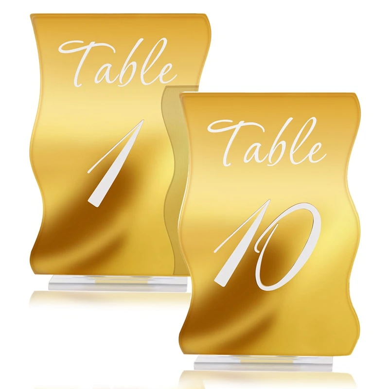 A33R-10PCS Gold Table Numbers With Stands Holders Wave Elegant Wedding Acrylic Table Numbers Large Modern Number Signs