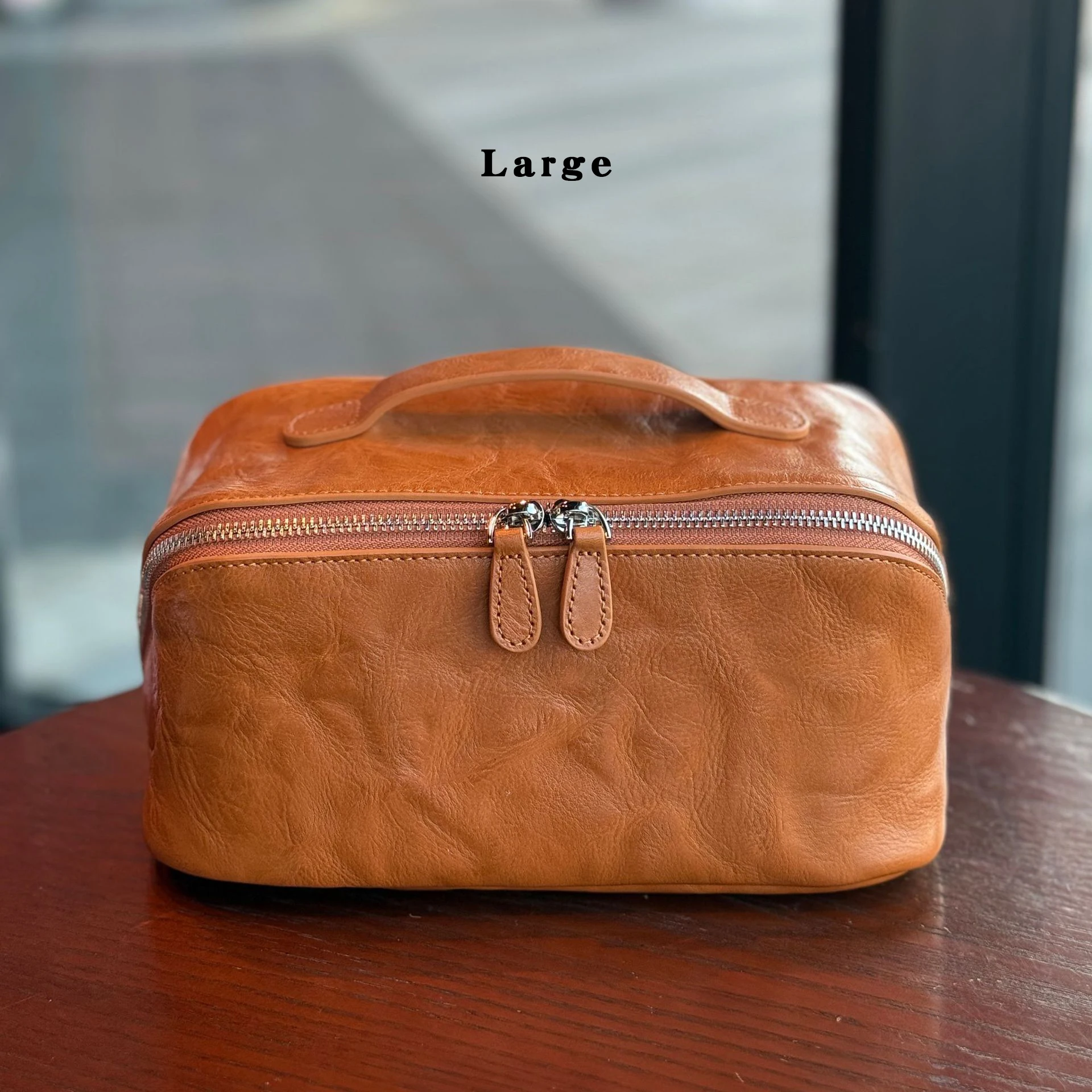 Kosmetiktasche aus echtem Leder, Krokodilprägung, Rindsleder, Reise-Kulturbeutel, großes Fassungsvermögen, Organizer mit breiter Öffnung, modisch – Detail 21