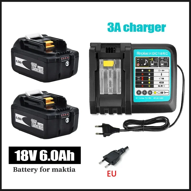

NEW for Makita 18V 6000mAh Rechargeable Power Tools Battery with LED Li-ion Replacement LXT BL1860B BL1860 BL1850+3A Charger