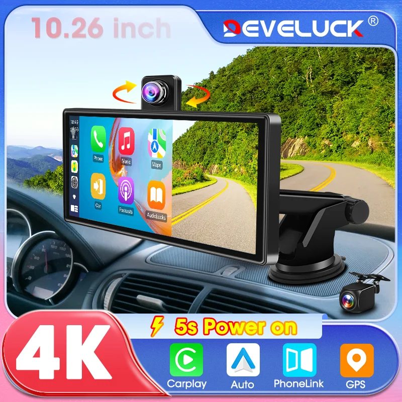 Caméra de tableau de bord 4K de 10,26 pouces avec CarPlay et Android Auto, rotation à 360°, Wi-Fi 5G, navigation GPS, FM/AUX, caméra arrière et enregistrement vidéo 1 Caméra de tableau de bord 4K de 10,26 pouces avec CarPlay et Android Auto, rotation à 360°, Wi-Fi 5G, navigation GPS, FM/AUX, caméra arrière et enregistrement vidéo 1