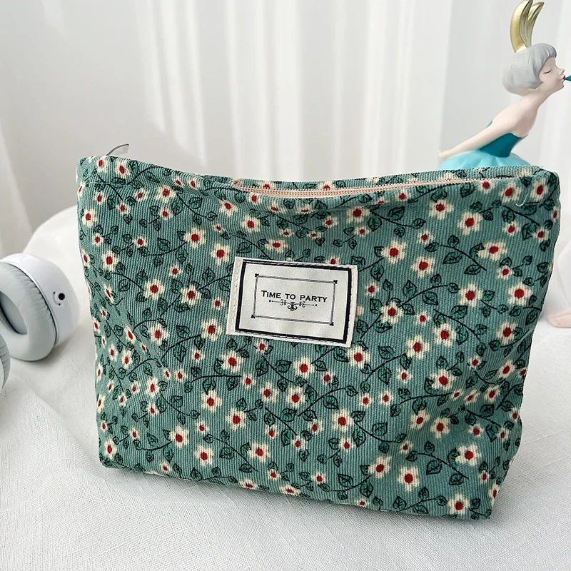 Corduroy Makeup Bag Organizer Clutch Retro Flower Print Cosmetic Bag Wash Women Travel Make Up Pouch Beauty Toilet Storage Cases makeup organizer,cosmetic bag,cosmetic storage bag,makeup bag,cosmetic case,toiletry bag,storage bag,product storage bag