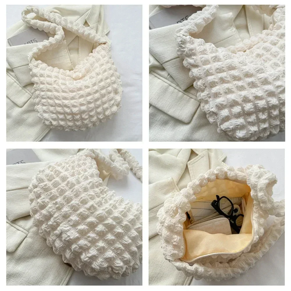 Umhängetasche mit plissiertem Design, bestickte karierte Umhängetasche, Unterarmtaschen, einfache gesteppte Tragetaschen mit großer Kapazität für Damen – Detail 8