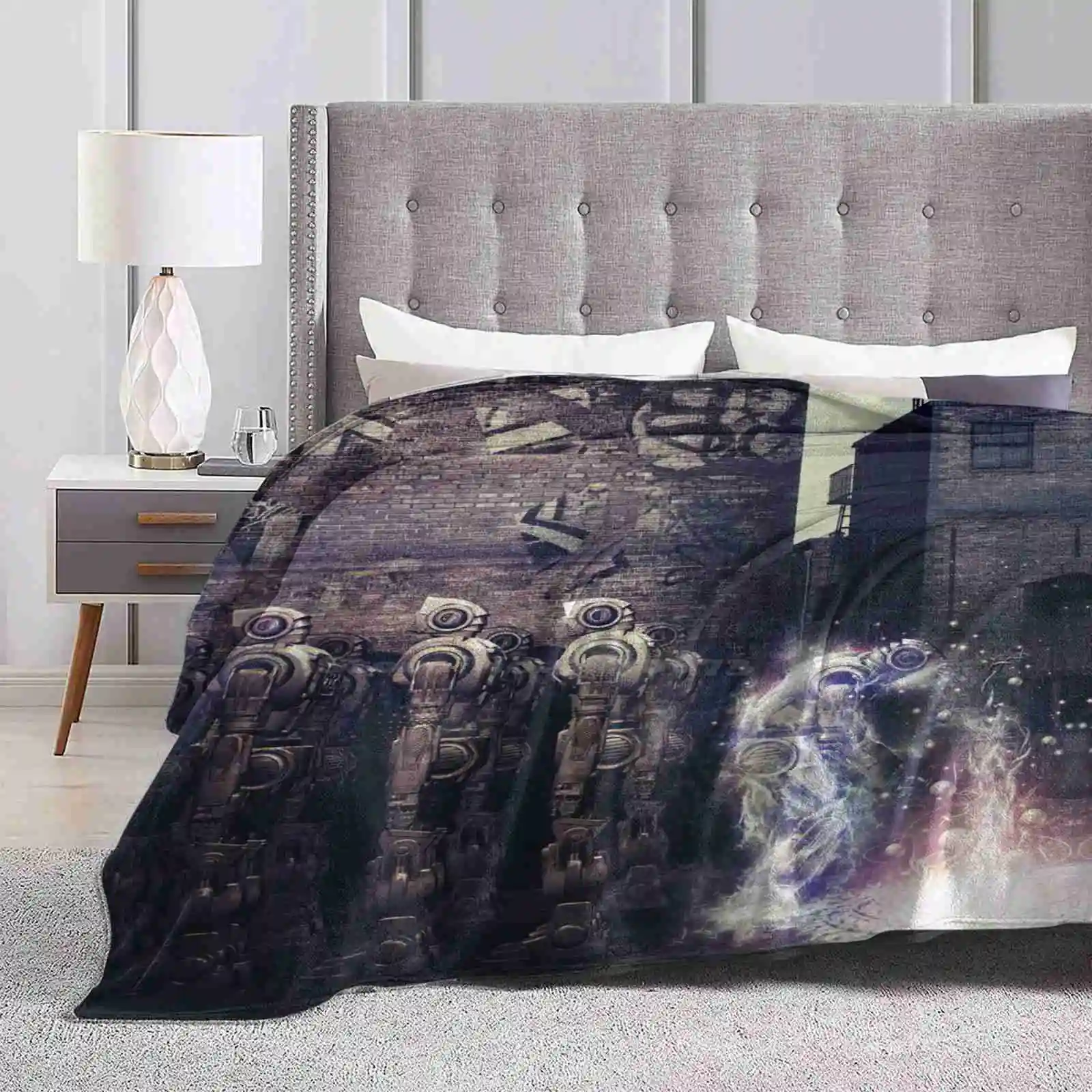Wake Up Creative Design Light Thin Soft Flanella Coperta Cameron Grey Grey Album Art Cyborg Robots Revolution Photoshop Graphic