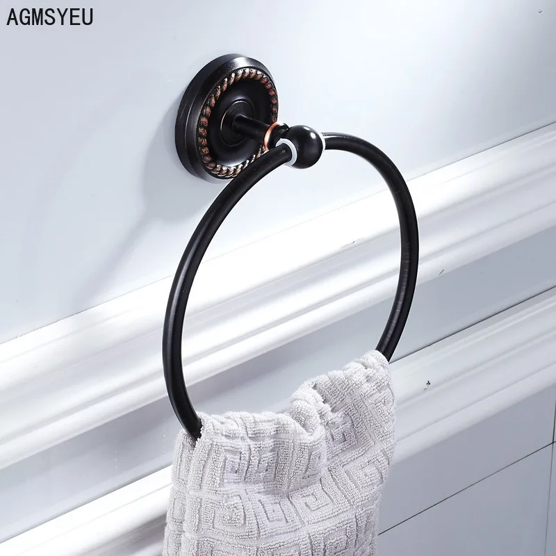 Kitchen towel ring bathroom hardware pendant Wall-mounted rack Yellow Brass Round black bronze towel hand holder