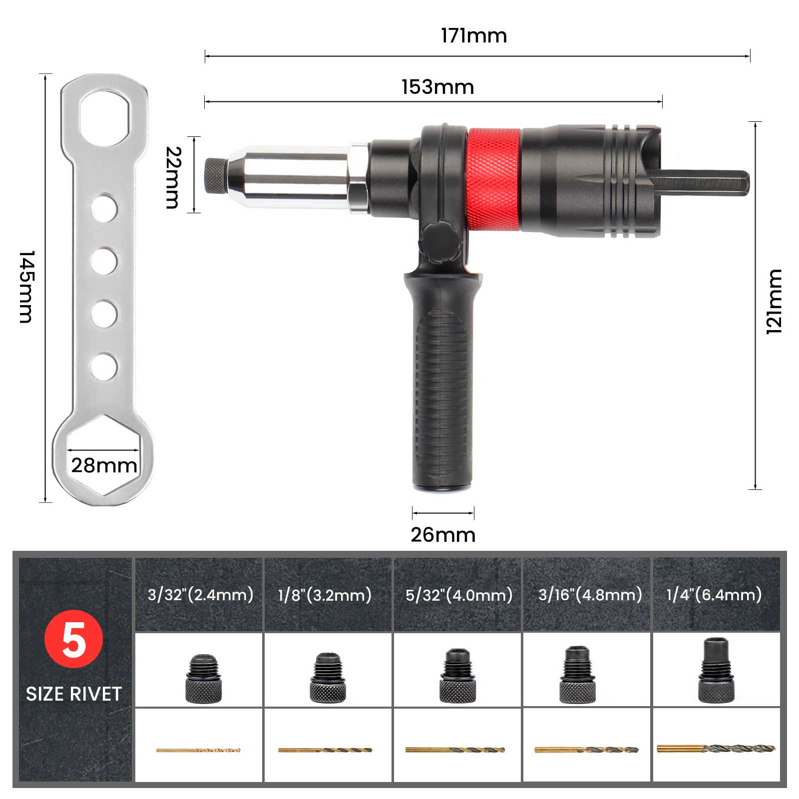 Electric Riveting Machine Rivet Nut Gun Adapter Cordless Riveting Converter Household Portable Tool 2.4/3.2/4.0/4.8/6.4