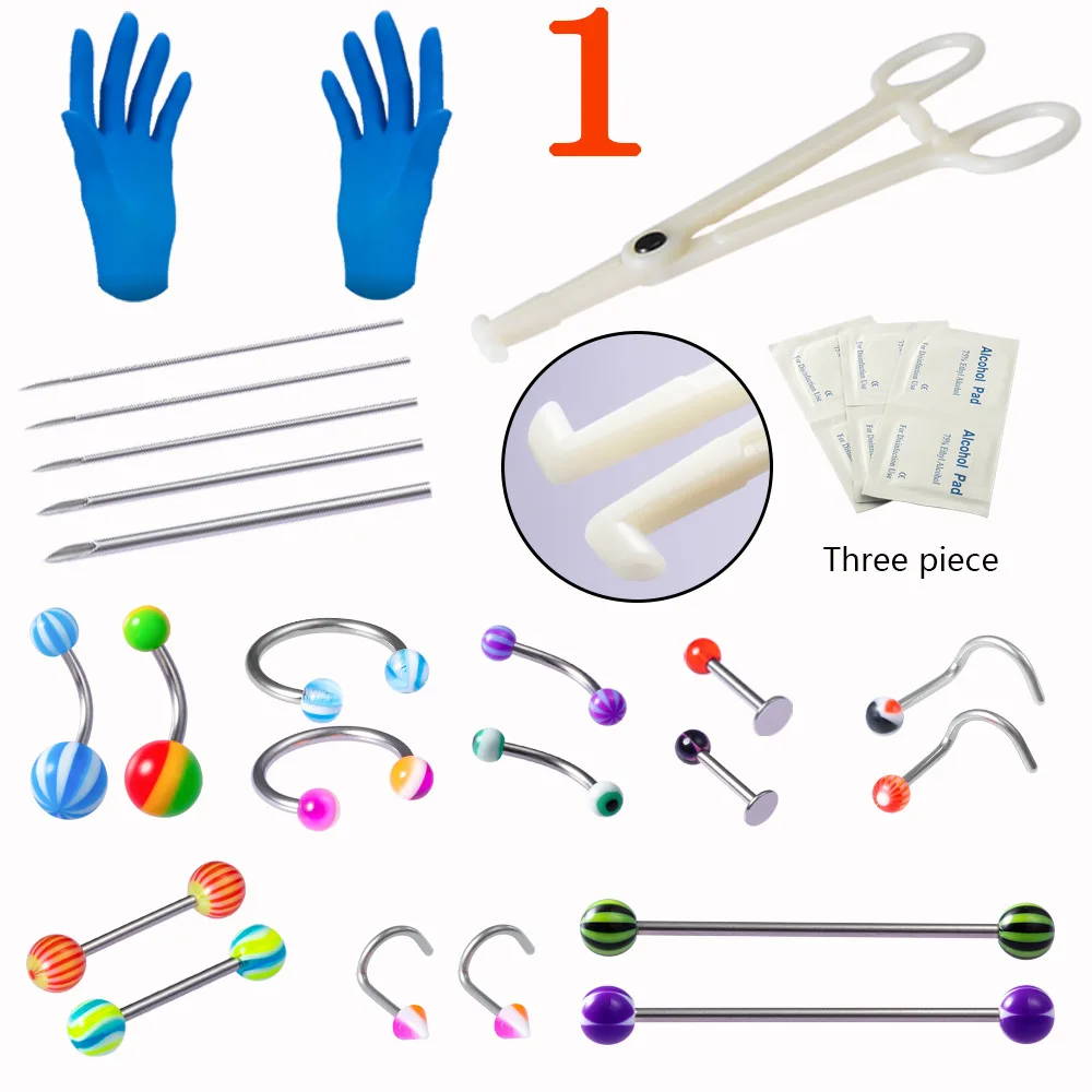 Acrylic Nose Ring Stud Belly Piercing Set Belly Button Rings Nose Ear Piercing Kit Tool Women