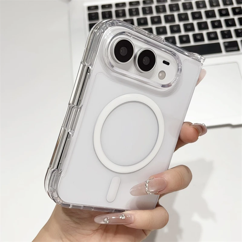 Crystal Clear Magnetic Phone Case with Shockproof Protection and Wireless Charging Compatibility