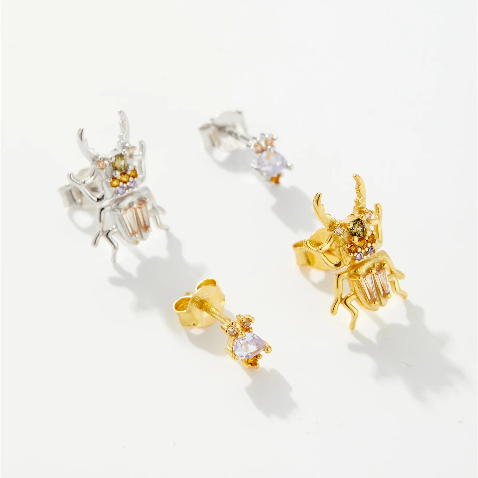 ANDYWEN  골드 동물 용기 딱정벌레 귀걸이 피어싱 펜던트 여성을위한 럭셔리 쥬얼리 크리스탈 쥬얼리 선물
