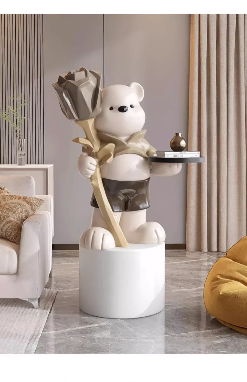 Bear Ornaments, Large Floor-standing Home Decorations, Rose Bears, Creative Ornaments, Living Room Decoration Sculptures
