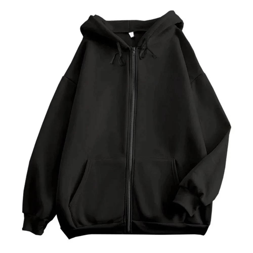 Men's Solid Color Zip-Up Hoodie - Casual Long Sleeve Jacket with Hood
