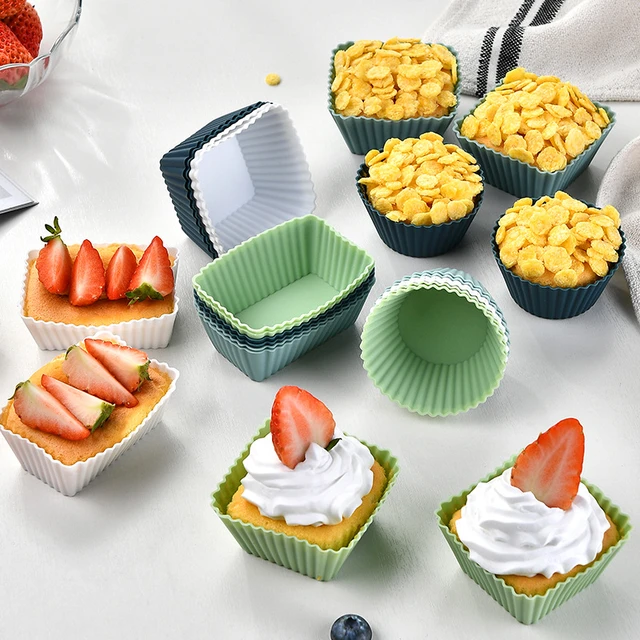 12pcs/Set, Silicone Baking Cups, Reusable Cupcake Liners, Home Cake Molds,  Standard Size Muffin Liners, Dishwasher Safe, Baking Tools, Kitchen Gadgets