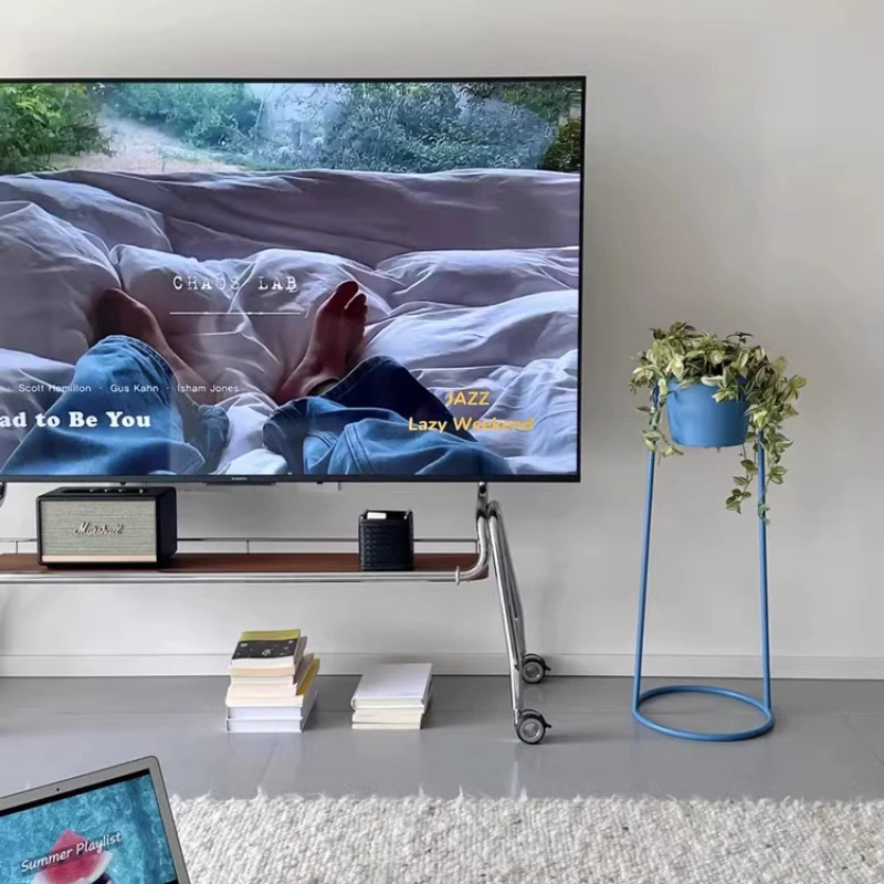 Middle Blue Modern Flower Stand Minimalist Indoor Plant Shelf Movable Balcony Planter Holder Stylish Living Room Decor for Home