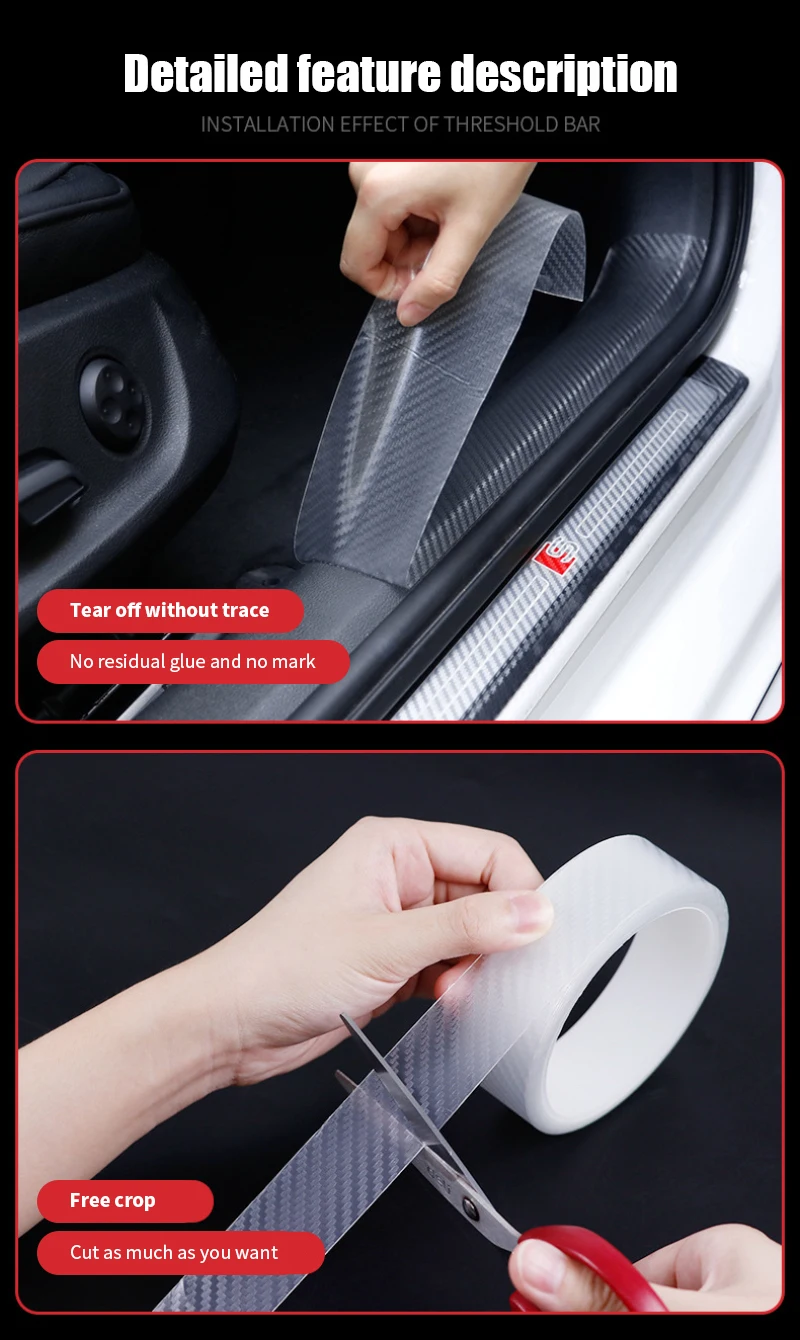 Description Picture 5 of itemTransparent Carbon Fiber Car Threshold Portector Moulding Strip Trim Bumper Strip Door Sill Film Anti Scratch Guards Car Sticker