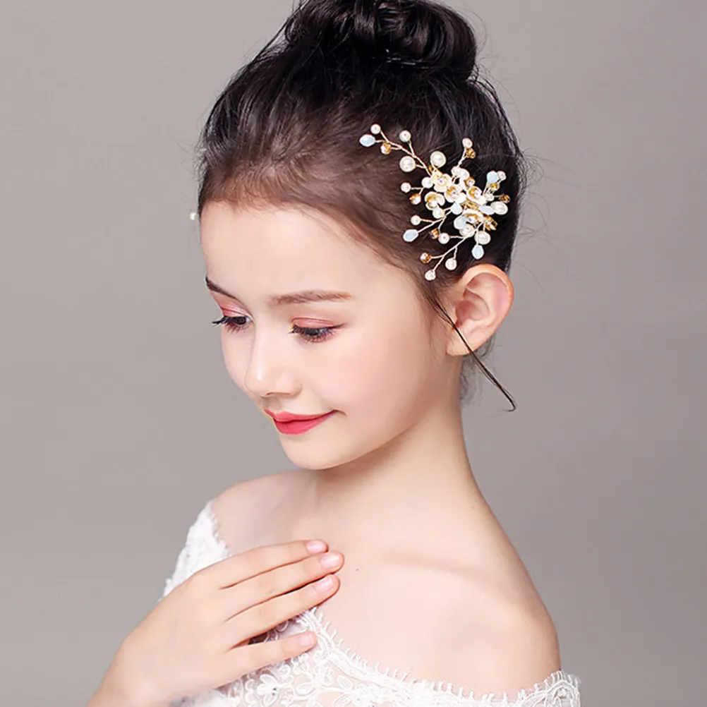 2개 세트 진주 비즈 꽃 모양 헤어핀, 소녀들을 위한 웨딩 파티, 어린이날, 일상용 비즈 헤어핀, 우아한 그립감