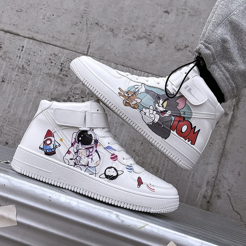 Zapatos informales de Tom & Jerry para hombre, zapatillas deportivas ligeras de tablero, de ratón gato, suaves, blancos, Anime, otoño y primavera, 2022 - AliExpress