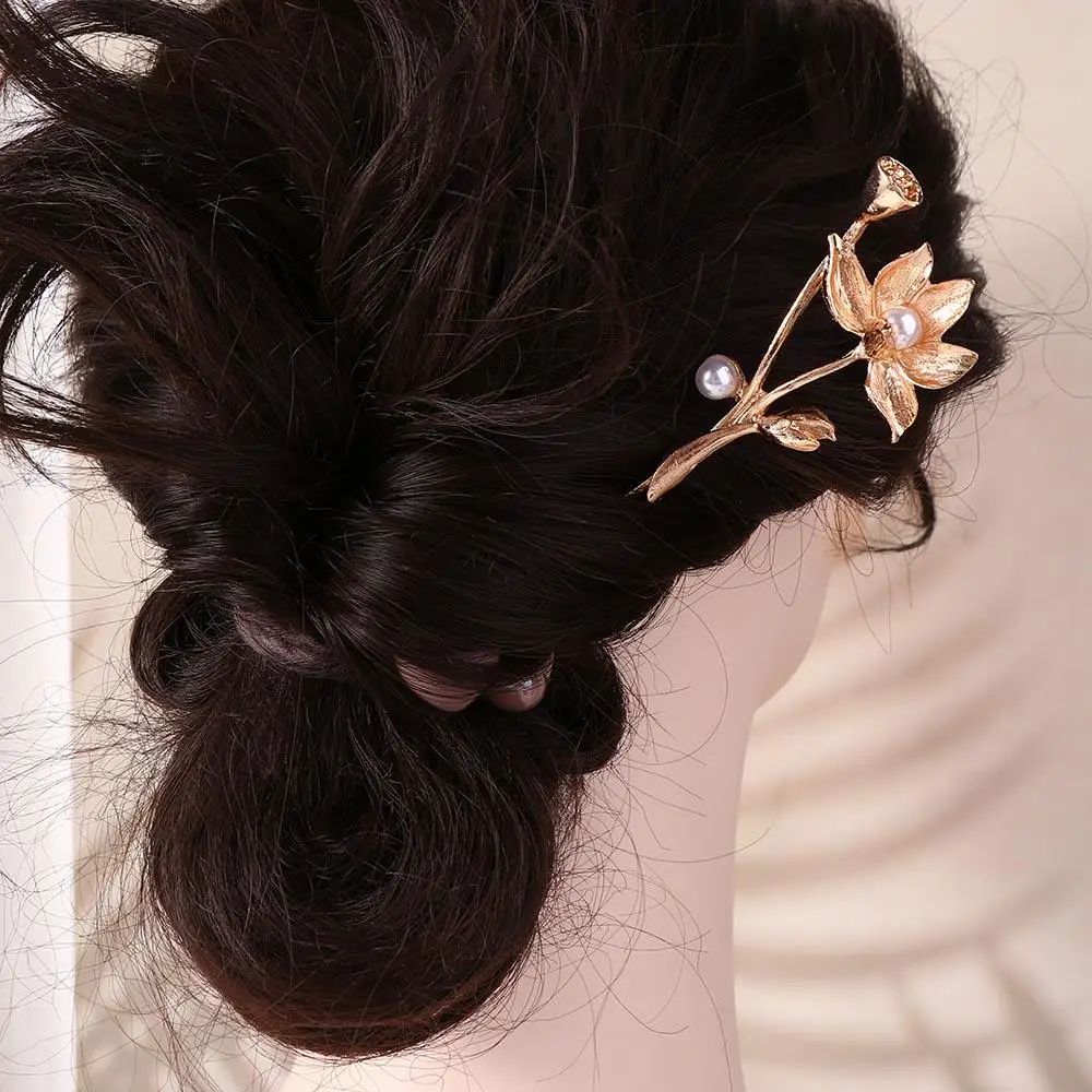 Antike Perlen Blumen Haarnadel Chinesischer Stil Metall Stab_voghion.com