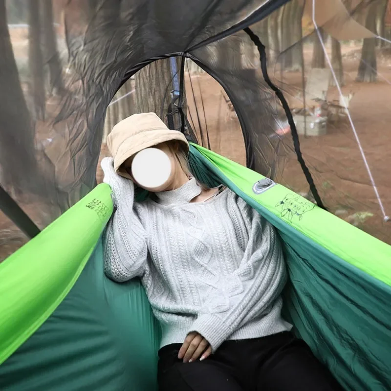 팽창식 더블 해먹 야외 스윙, 나일론 원단 해먹, 측면 오버 방지 캠핑, 성인 및 어린이 야외 가구