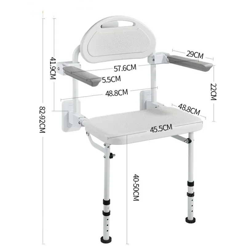 Wall-mounted Bathroom Chairs Disabled Chair Shower Seat, Height Adjustable Elderly Toilet Bath Chair Bathing Aids Folding Stools 6