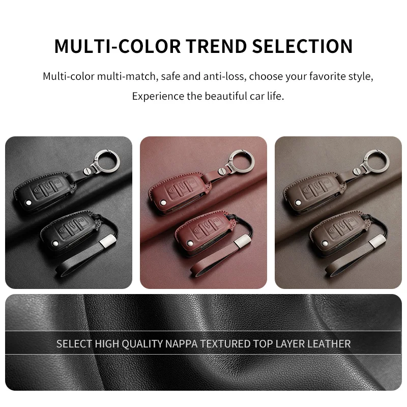 Premium Leather Car Key Case Cover with Keychain - Luxury Auto Accessories