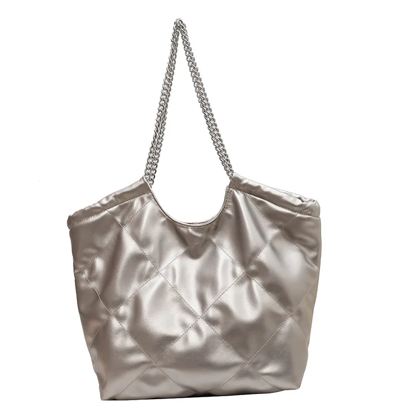 Tote Shoulder Bag Diamond Lattice Quilting Chain Large Capacity Trendy Design 2023 New Soft PU Leather Texture Bags for Women