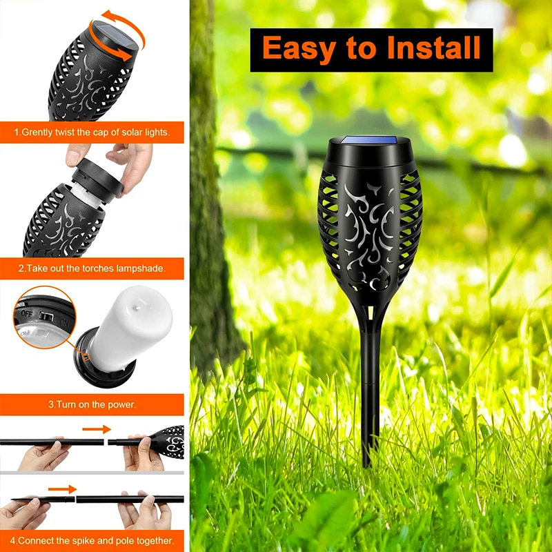 Solar Torch Light LED Flickering Flame Decor Outdoor Lighting Waterproof Garden Pathway Lamp For Outside Patio Path Yard Lawn