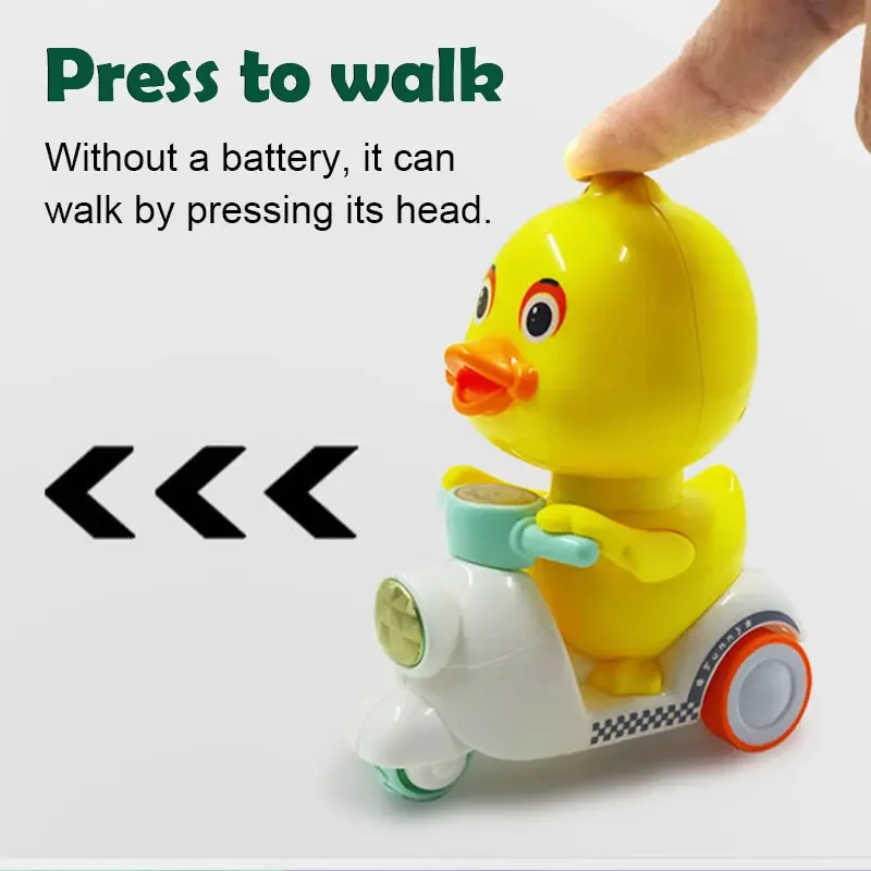 Manual Pressing Head Free Rotation Cute Duck Press Mini Car Toy for Kids Car Motorcycle Anti-collision And Anti Drop
