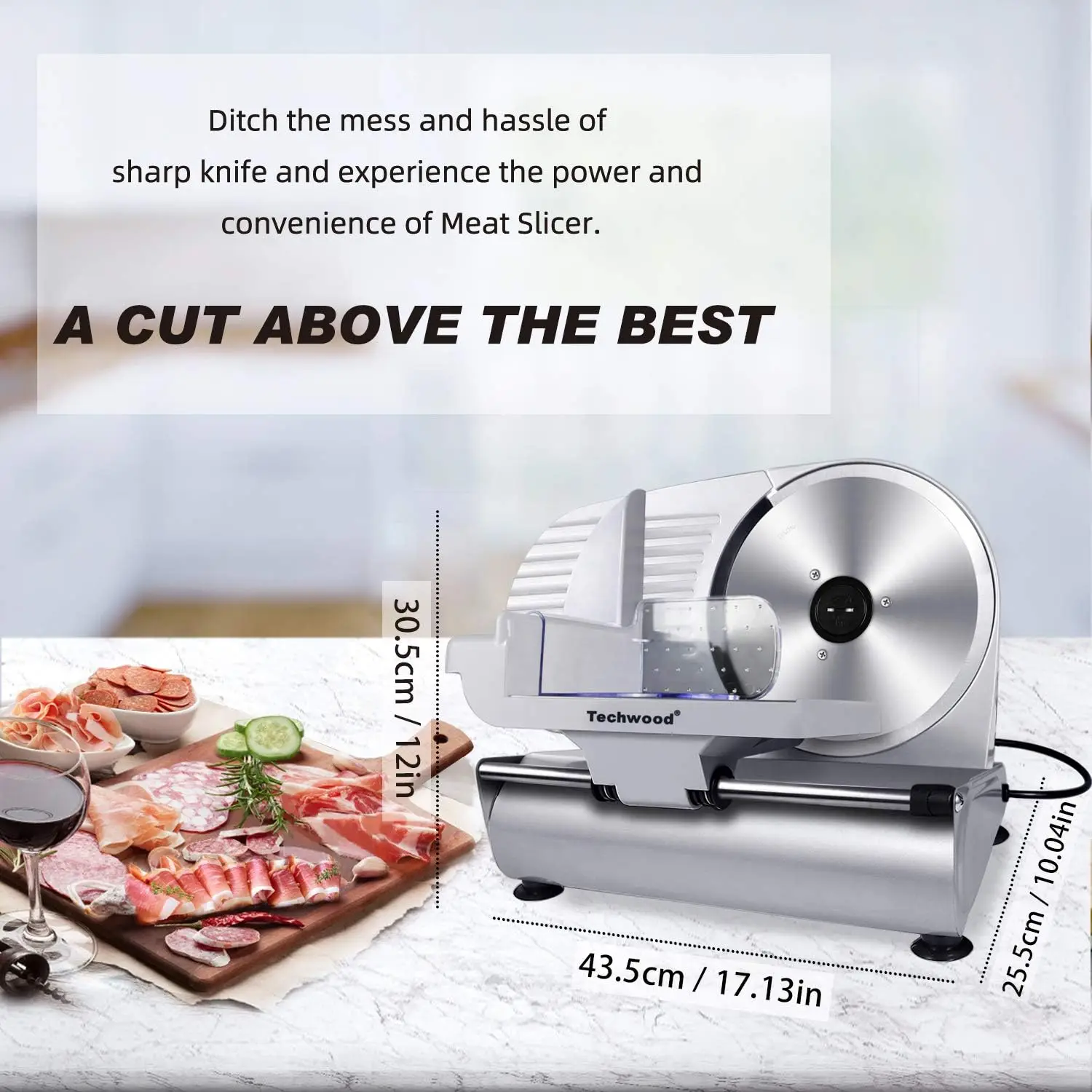 Electric Meat Slicer, 200W Electric Deli Food Slicer with 9” Removable Stainless Steel Blade & Adjustable Thickness Dia 2