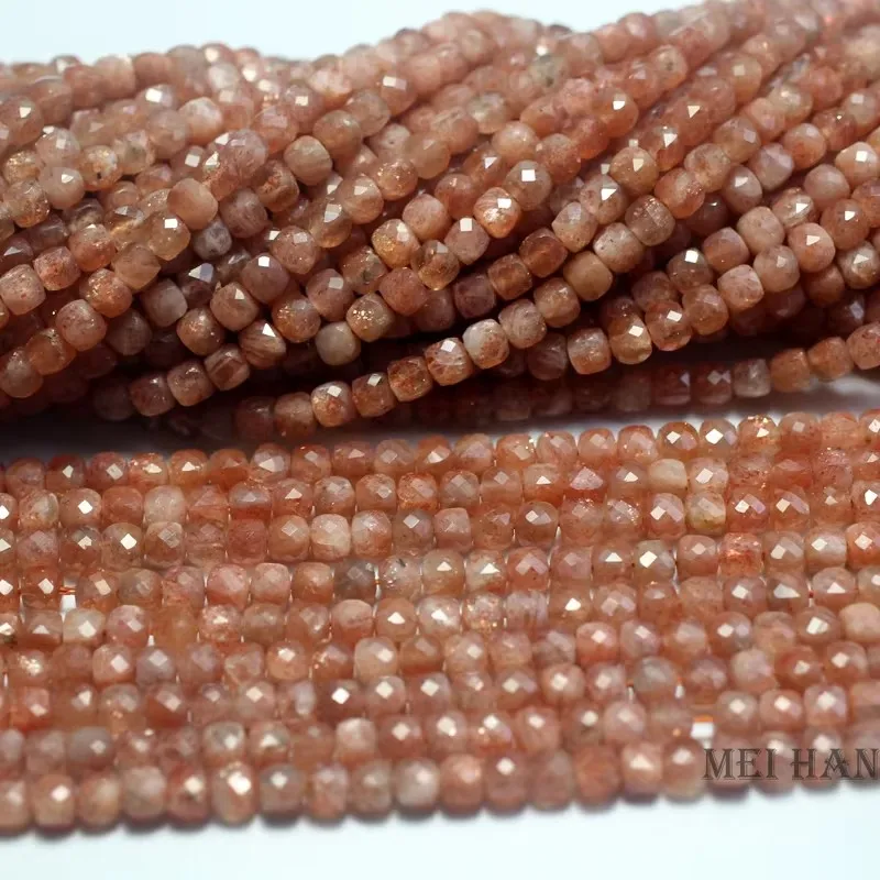 Meihan 천연 탑 골드 선스톤 4mm면 처리 된 큐브 루즈 비즈 쥬얼리 만들기..