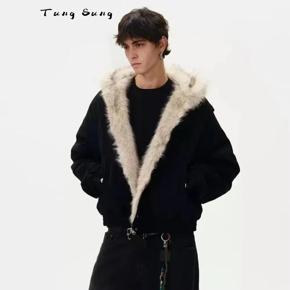 Men and Women Tung Sung Deconstruction Cut Design Fleece Coat Loose Casual Seat Mountain Carving Jacket