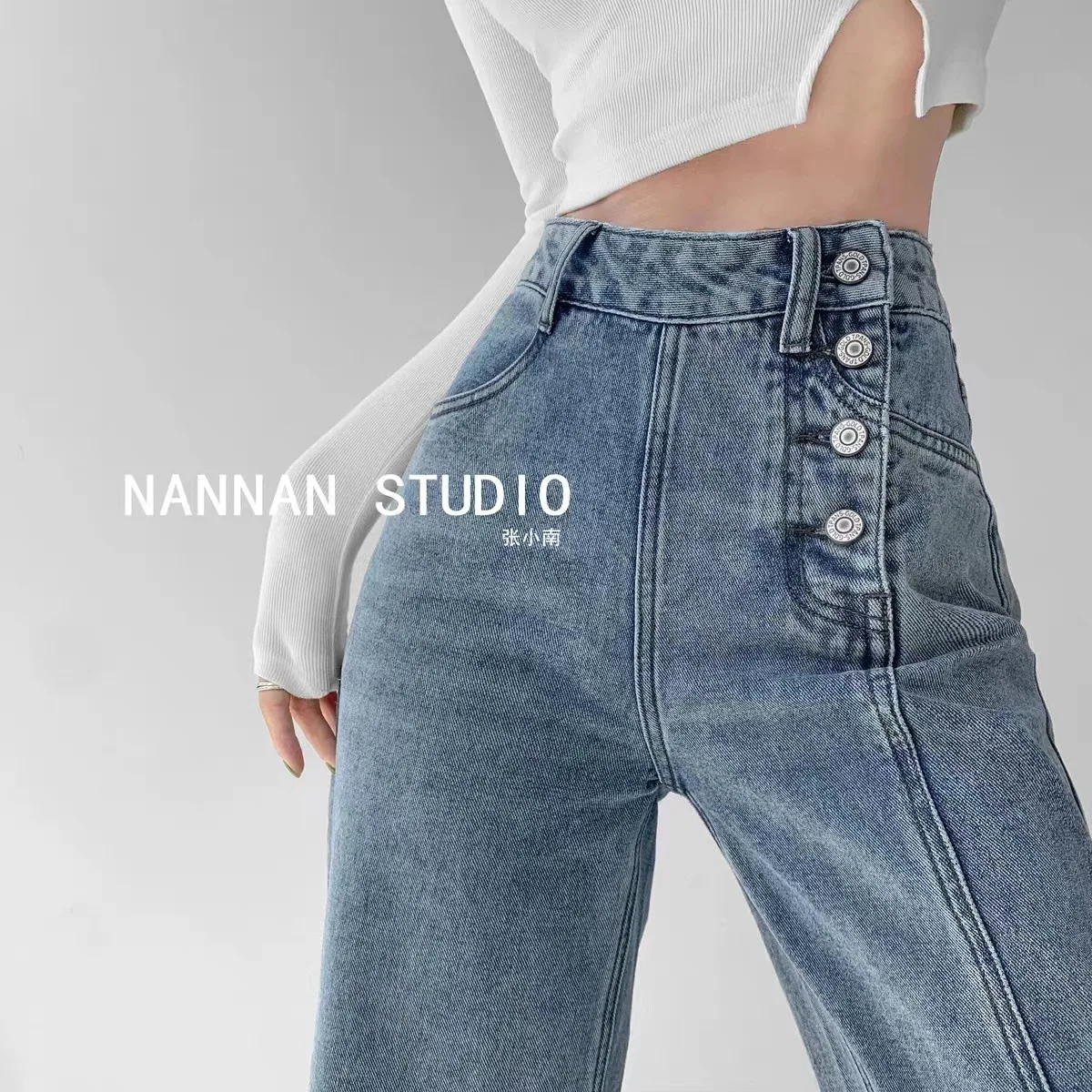 

High Waist Jeans Women Spring and Autumn Loose Wide Leg Demin Pants Small Slim Student High Street Gyaru Straight Pants Fashion