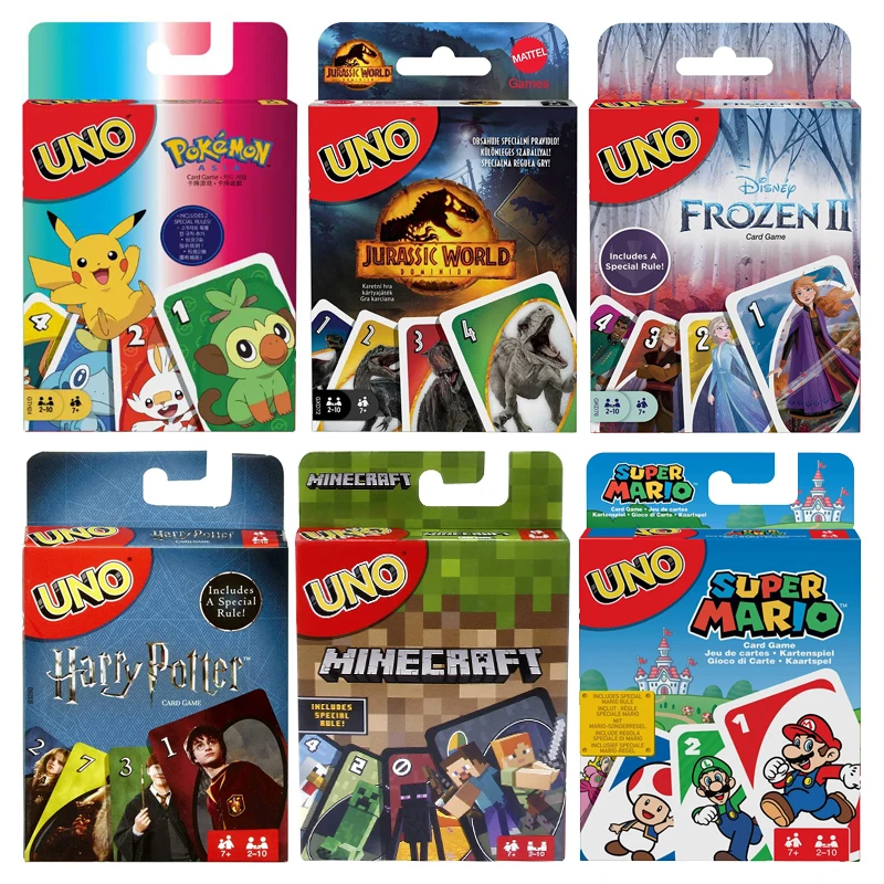 

Original Mattel UNO Card Game Jurassic World Mario Decade Vintage Anniversary Family Smart Board Game for Kids Adult Party Gift