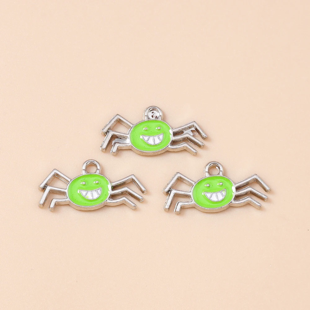 Leslie 10 Stück Halloween-Charms, niedlicher bunter Spinnennetz-Charms-Anhänger für Halloween-Schmuckherstellung, Halsketten, Ohrringe – Detail 4