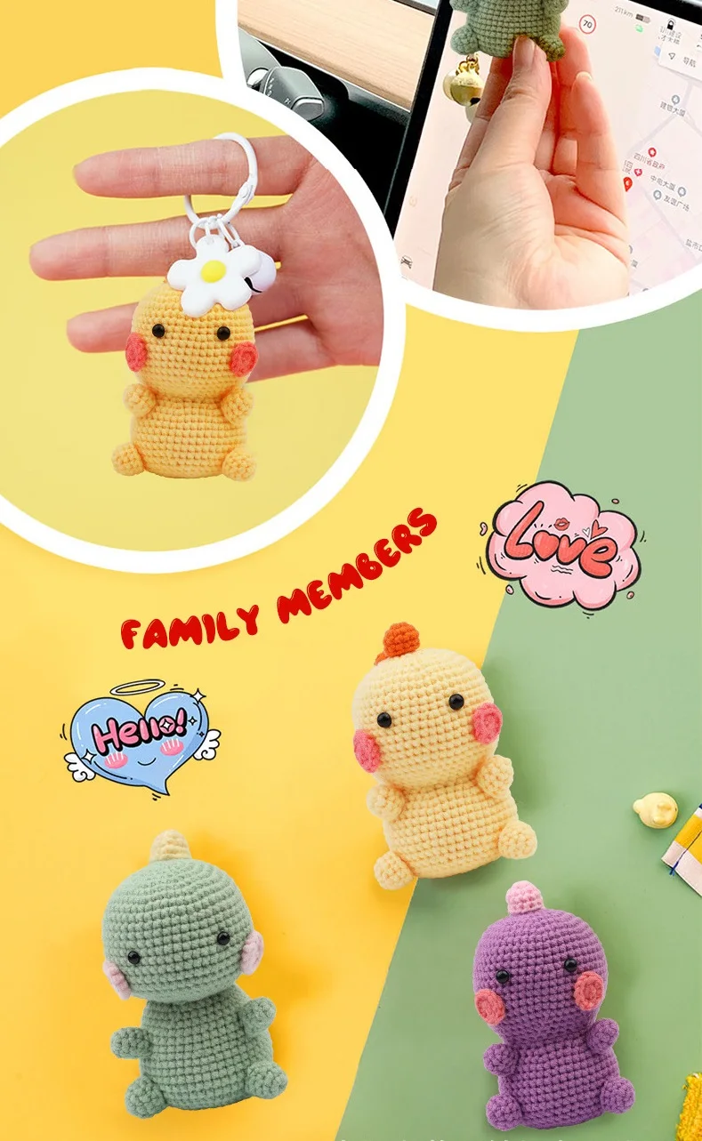 Hand Made Woven Dinosaur Shape Doll Ornaments Crochet Wool DIY Crochet Knitted Material Bag Complete Set