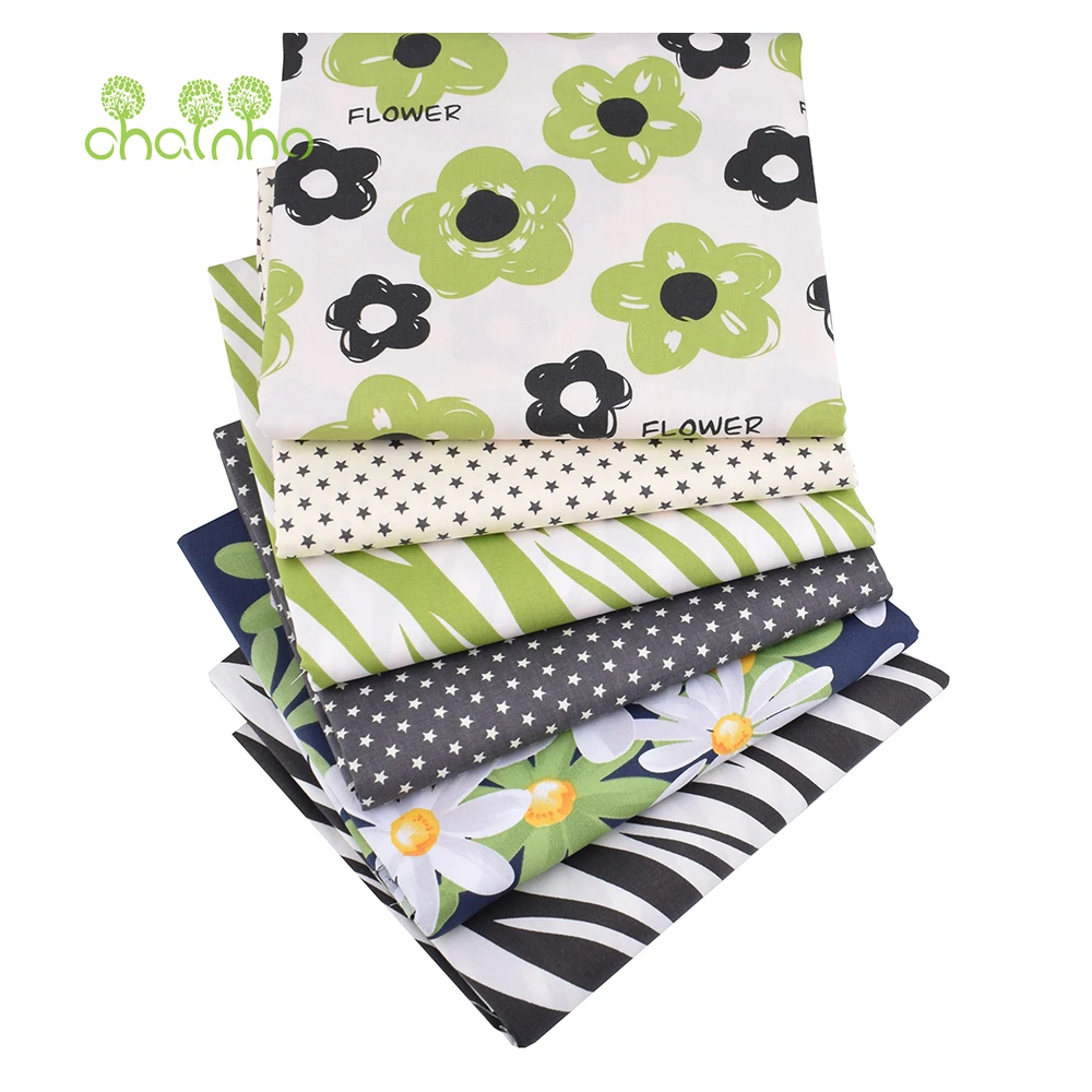 Chainho,Green Floral  Printed Twill Cotton Fabric,Patchwork Cloth,DIY Sewing Quilting Home Textiles Material For Baby Children's