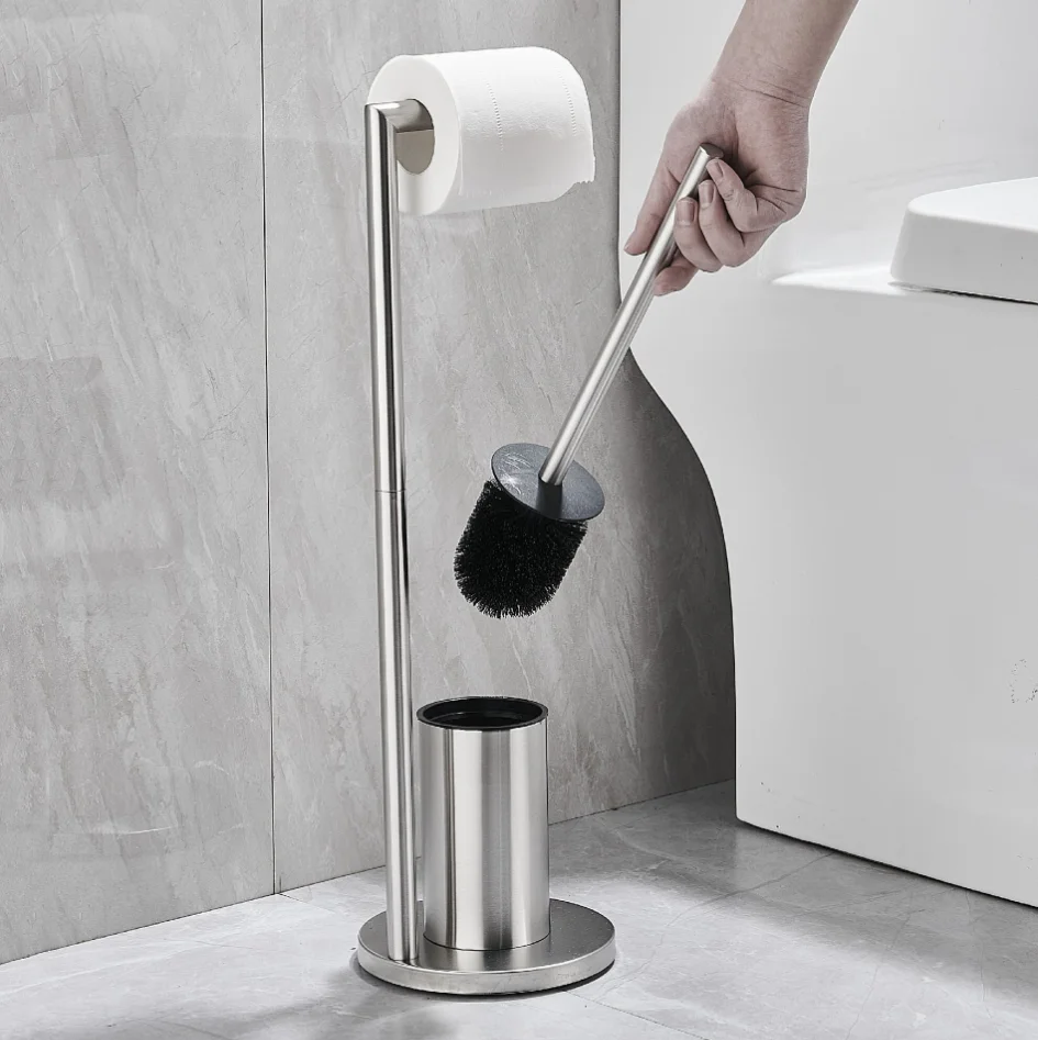 Floor-to-ceiling Toilet Brush Holder with Toilet Paper Holder Stainless steel