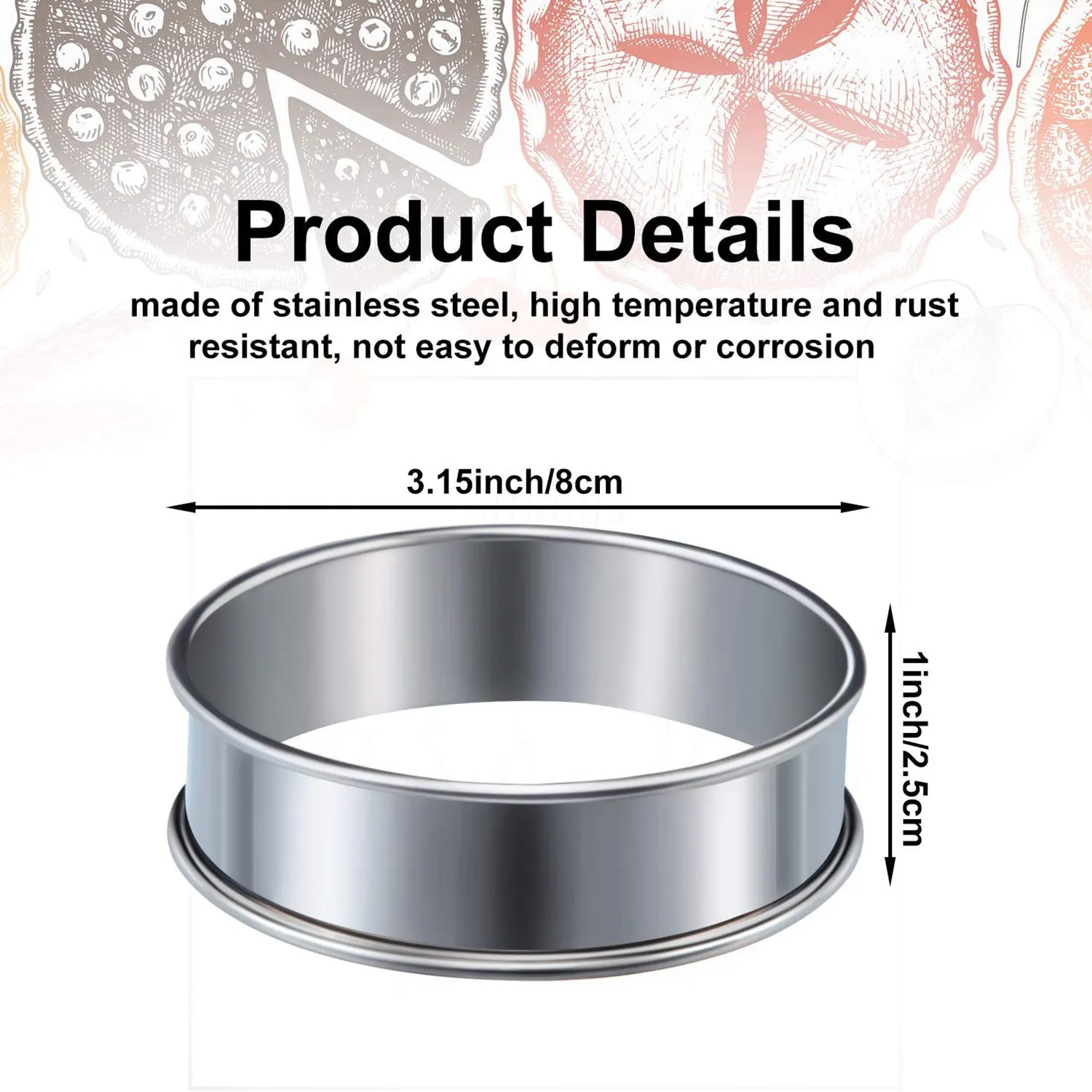 Muffin Tart Rings 6 Pcs Double Rolled Stainless Steel Rings