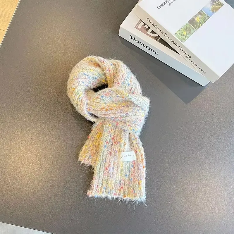 Children's western style rainbow dot knitted bib scarf autumn and winter warm windproof men's and women's wool small scarf