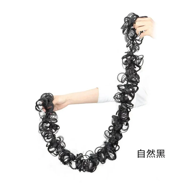 2PCS Long wig curly messy bun wrapped scrunchie elastic rubber headband