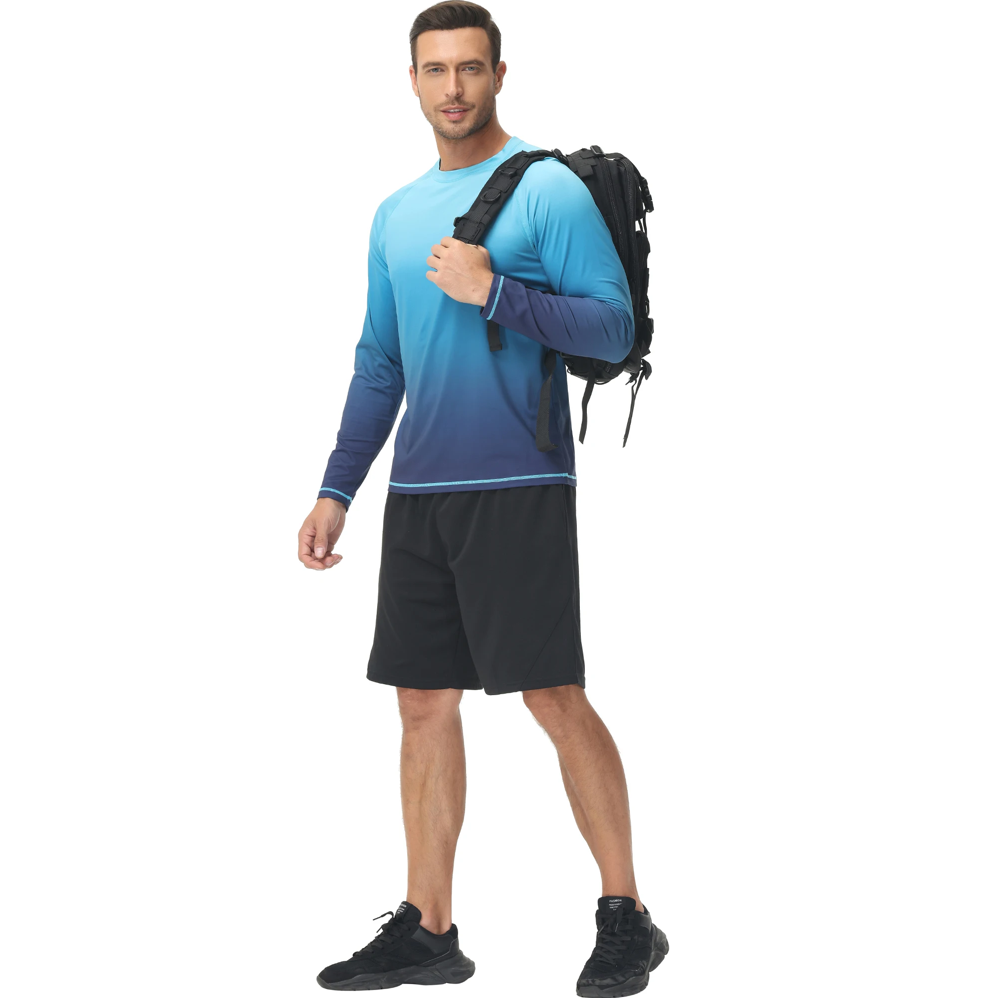 Description Picture 6 of itemMen UPF 50+ Gradient Long Sleeve Swim Tee Breathable Surf Shirt Rash Guard Hiking Outdoor Shirts