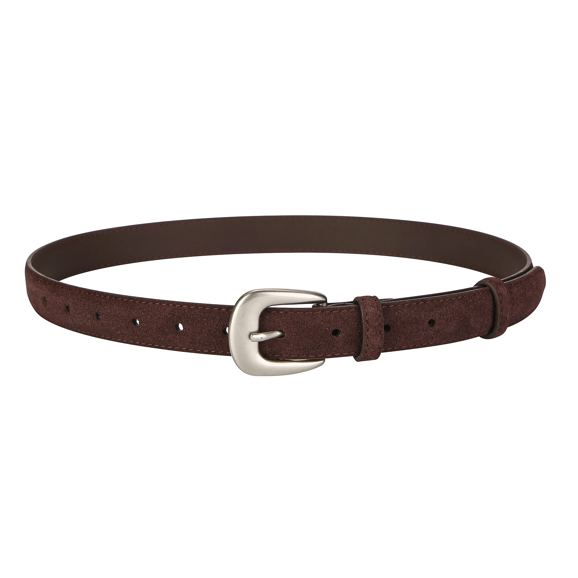 Women's Fashion Suede Leather Belt with Silver Buckle