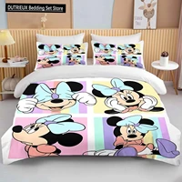 Ensemble de literie imprimé Disney Minnie Mouse Love, housse de couette, taie d'oreiller, dessin animé, pour garçons, filles, enfants, adultes, King, rose, cadeau 4