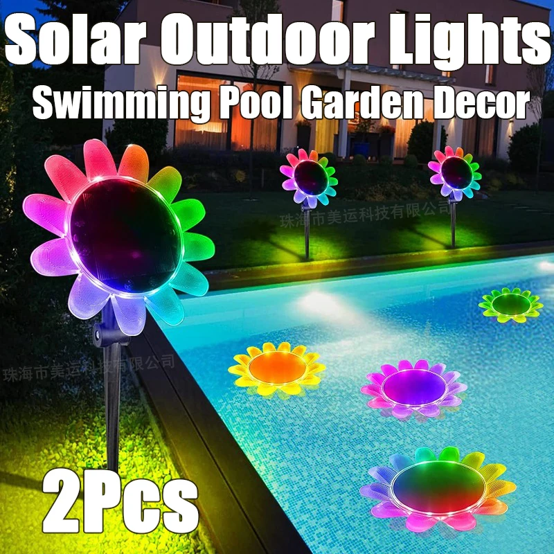 

2Pcs LED Solar Powered Ground Mounted Lawn Lamps Outdoor Waterproof Garden Swimming Pool Landscape Courtyard Decor Street Lamps