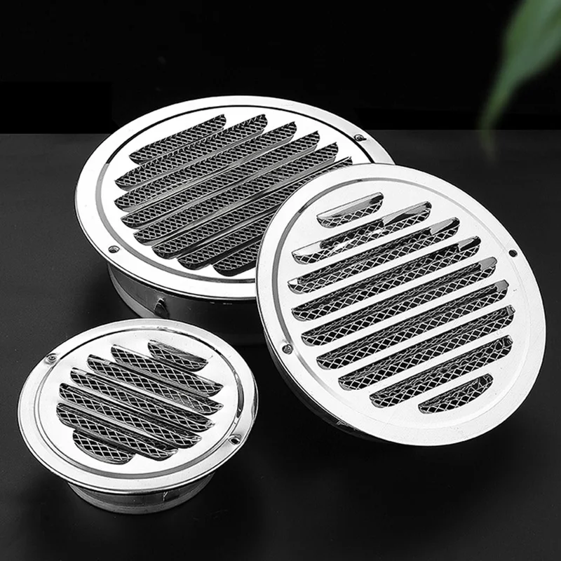 Air Vent Grille Stainless Steel Exterior Wall 70/80/100mm Round Insect Protection Ducting Ventilation