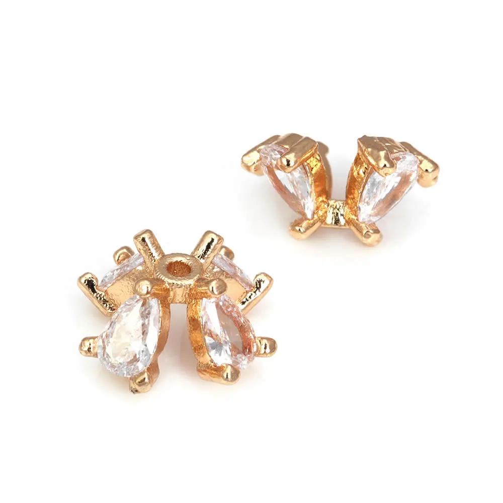 10 Uds. De latón y circonita de Color dorado de 18K, tapas de cuentas de flores, joyería, pendientes, suministros para hacer cuentas, accesorios Diy - details 12