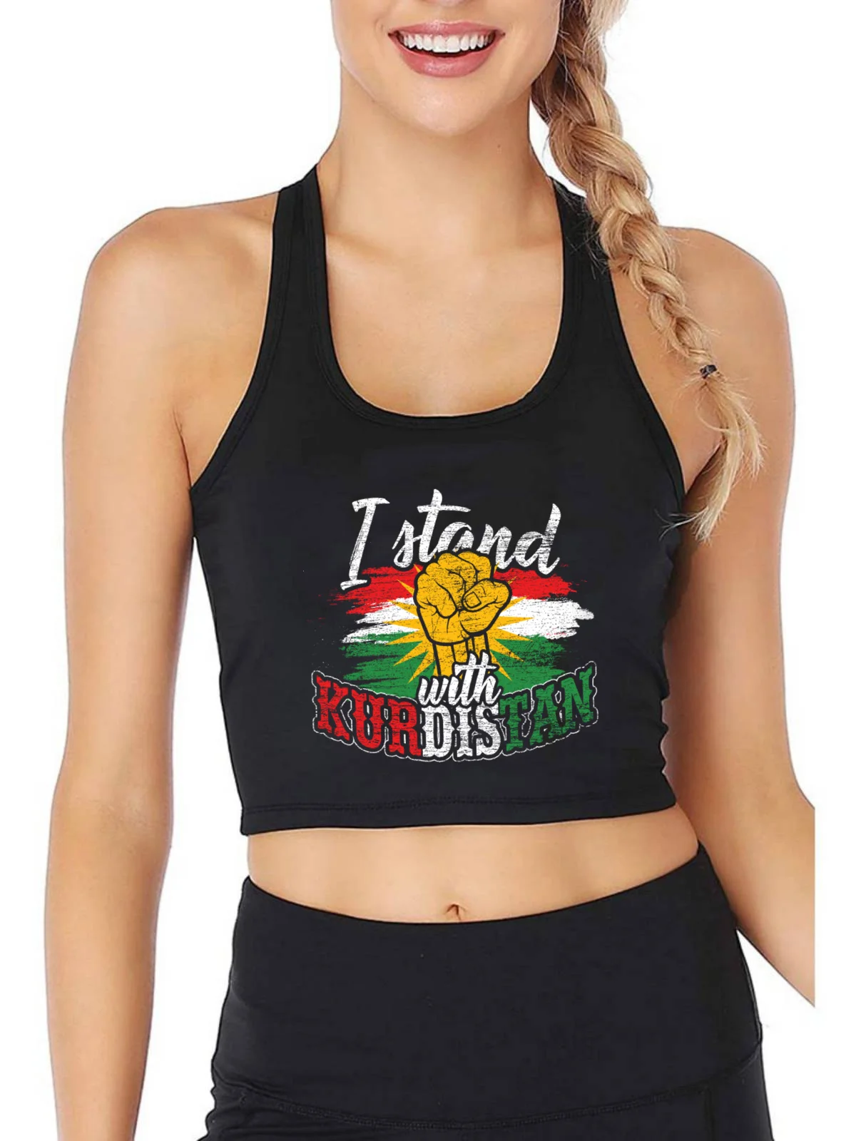 

I Stand With Kurdistan Design Breathable Tank Tops Women's Sexy Slim Fit Crop Top Summer Fitness Camisole